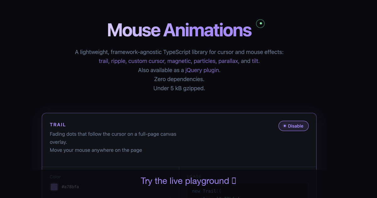 Mouse Animations — Cursor & Mouse Effects Library for JS & TS
